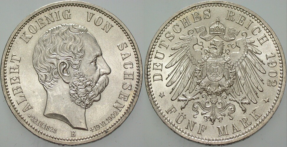 5 Mark 1902 J. 128 Prachtexemplar, Patina, fast Stempelglanz