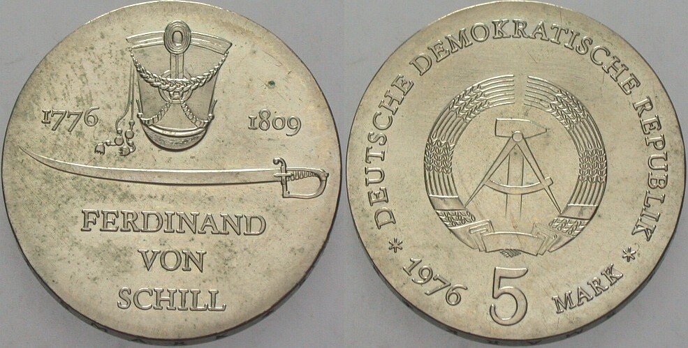 5 Mark 1976 J. 1559 Patina, vorzüglich - Stempelglanz