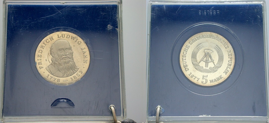 5 Mark 1977 J. 1564 Polierte Platte, Verpackung etwas zerkratzt