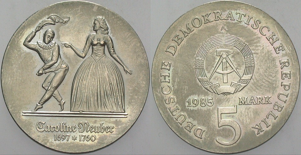 5 Mark 1985 J. 1604 Patina, vorzüglich - Stempelglanz