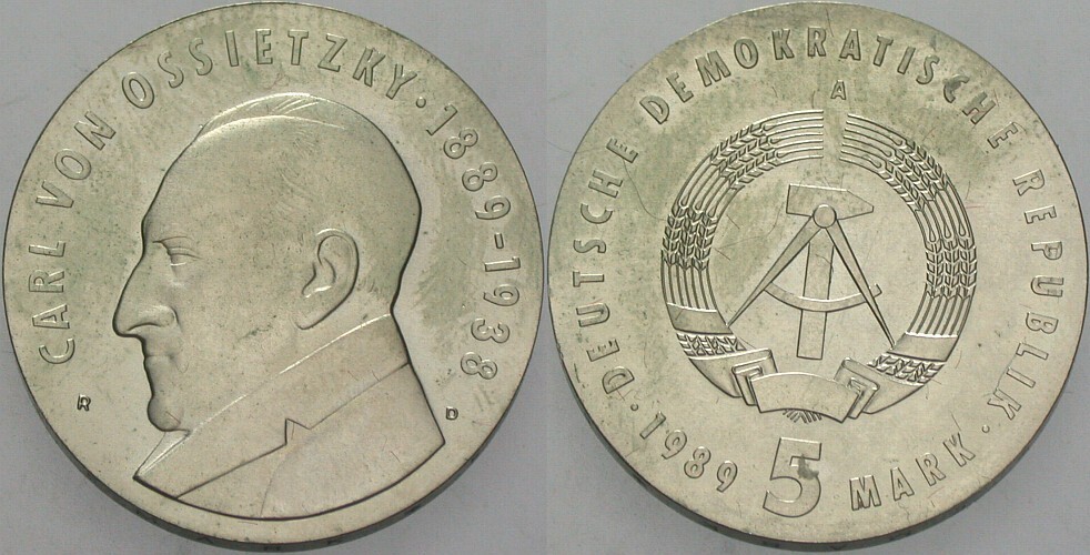 5 Mark 1989 J. 1628 Patina, vorzüglich - Stempelglanz
