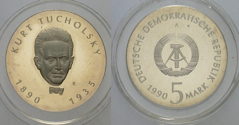5 Mark 1990 J. 1633 Polierte Platte, in Kapsel