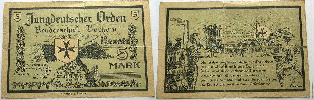 5 Mark Baustein o.J Topp 120.1. Kl. Einrisse, stärker gebraucht