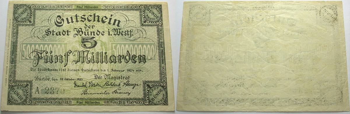 5 Milliarden Mark 22.Oktober 1923 Topp 169.17 Gebraucht