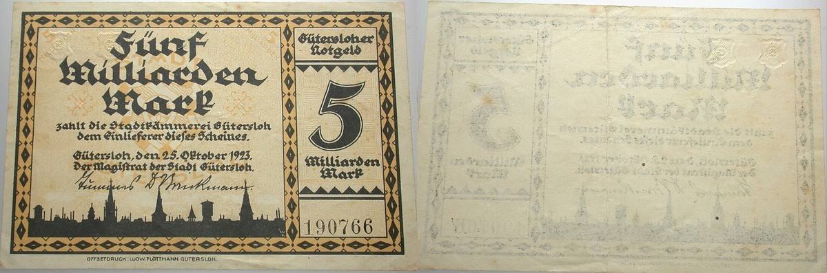 5 Milliarden Mark 25.10.1923 Topp 338.9 Leicht gebraucht