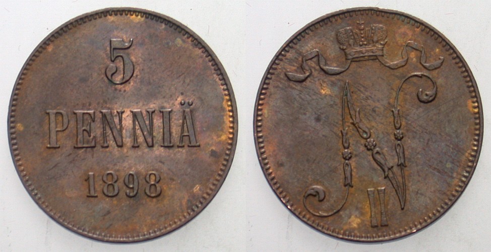 5 Penniä 1898 Bitkin 443 Patina, fast vorzüglich