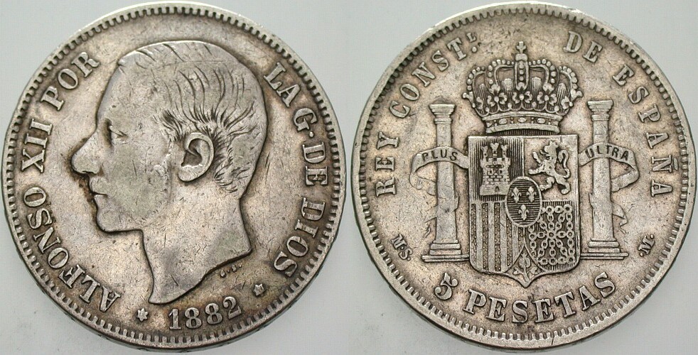 5 Peseten 1882 KM. 688 Sehr schön