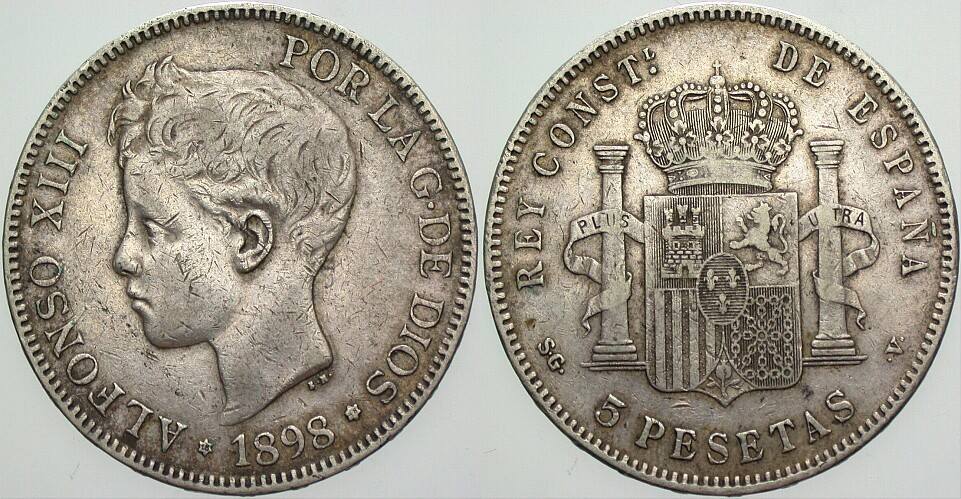 5 Peseten 1898 KM. 707 Sehr schön