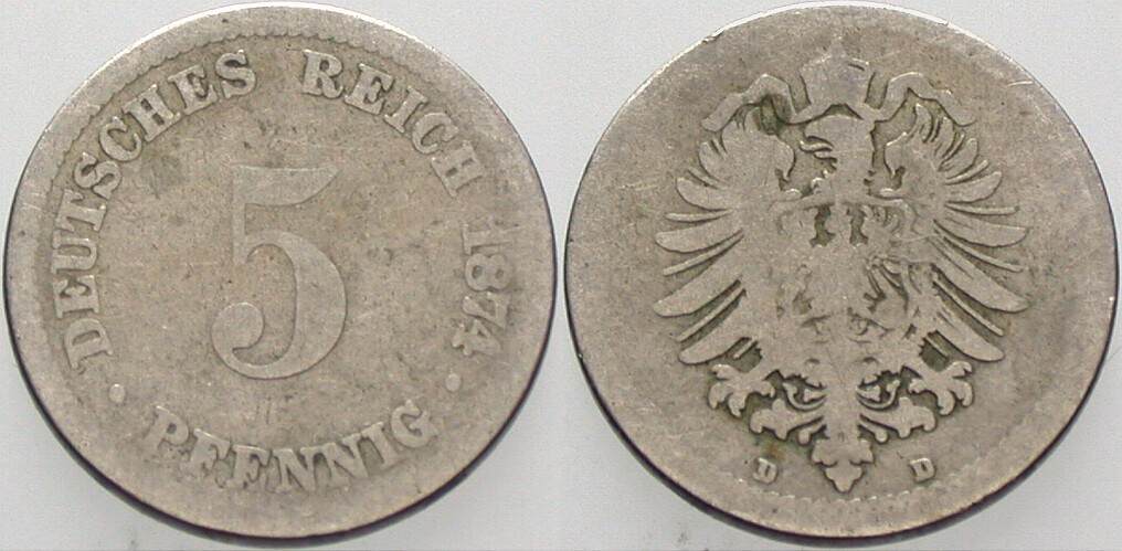 5 Pfennig 1874 J. 3 Schön