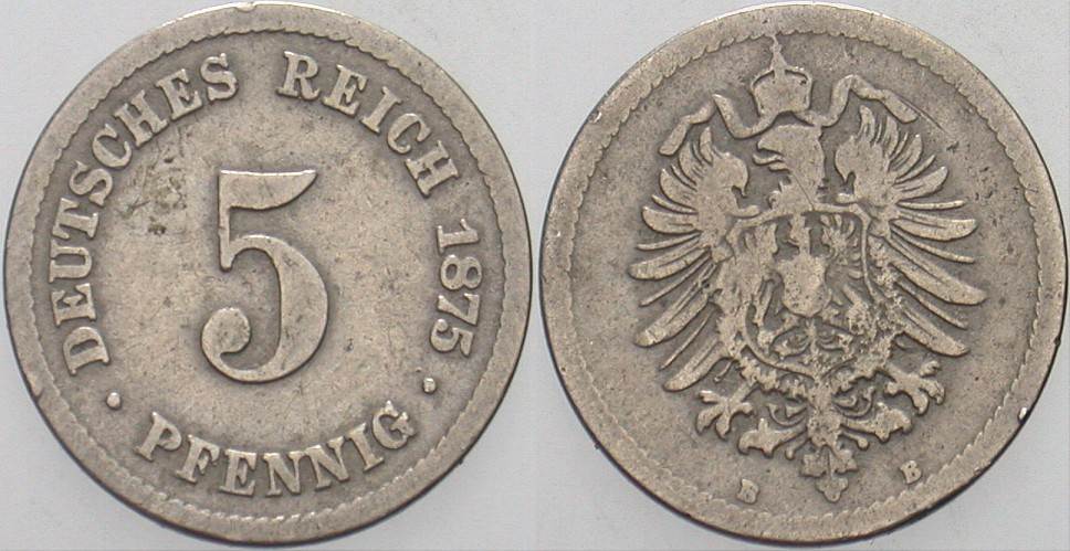 5 Pfennig 1875 J. 3 schön - sehr schön