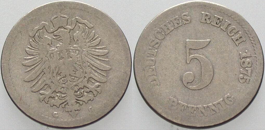 5 Pfennig 1875 J. 3 Schön