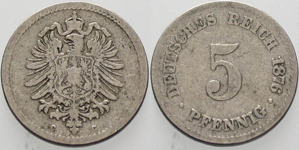 5 Pfennig 1876 J. 3 schön - sehr schön