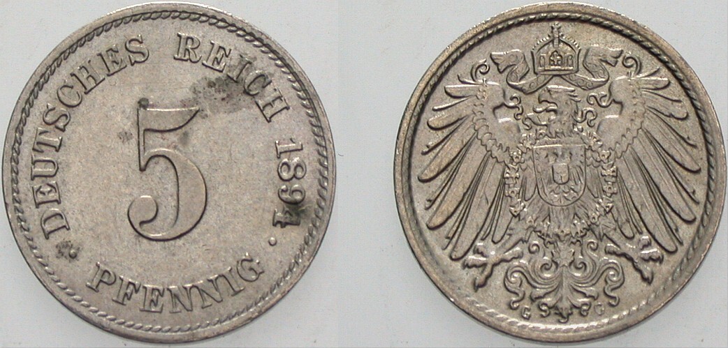 5 Pfennig 1894 J. 12 Fast Stempelglanz