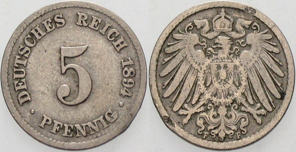 5 Pfennig 1894 J. 12 Schön - sehr schön