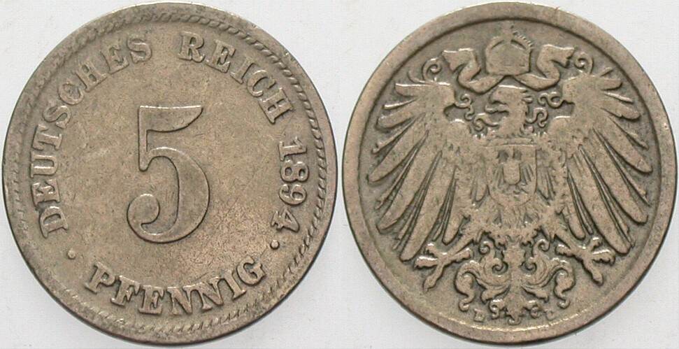 5 Pfennig 1894 J. 12 sehr schön