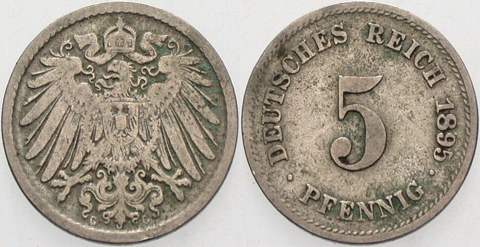 5 Pfennig 1895 J. 12 Fast sehr schön