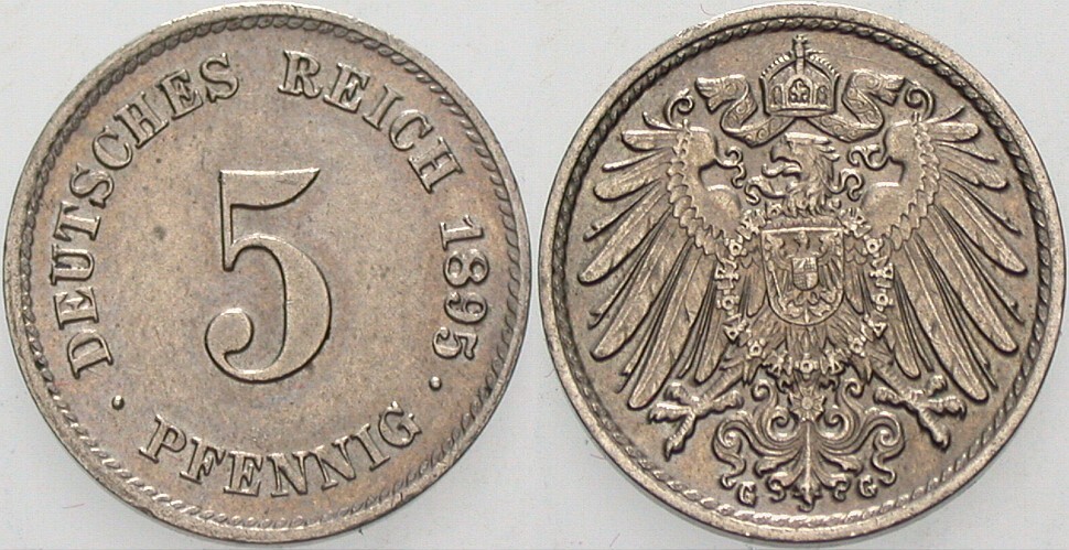 5 Pfennig 1895 J. 12 Vorzüglich - Stempelglanz