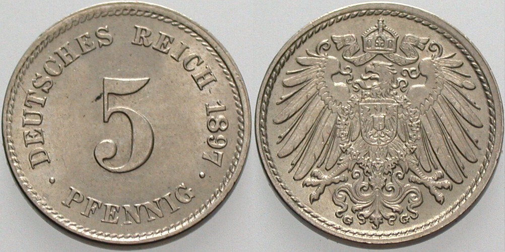 5 Pfennig 1897 J. 12 Fast Stempelglanz
