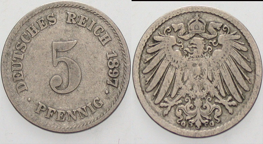 5 Pfennig 1897 J. 12 schön - sehr schön