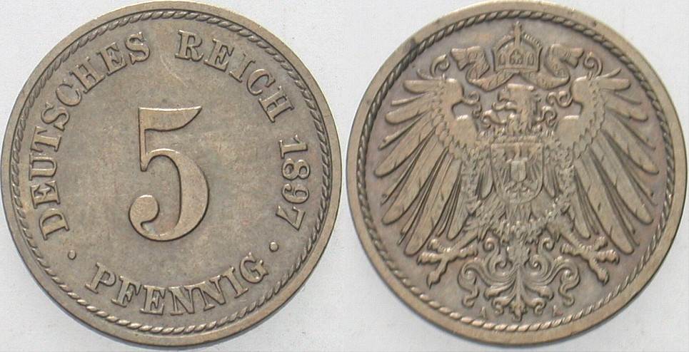 5 Pfennig 1897 J. 12 Vorzüglich