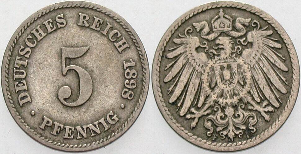 5 Pfennig 1898 J. 12 sehr schön