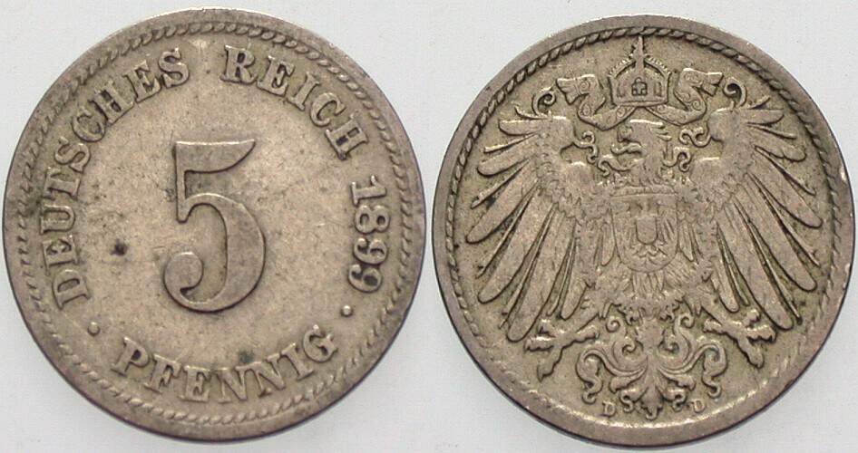 5 Pfennig 1899 J. 12 sehr schön