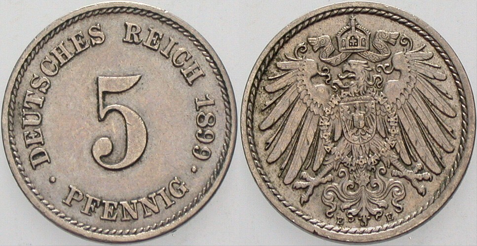 5 Pfennig 1899 J. 12 Vorzüglich