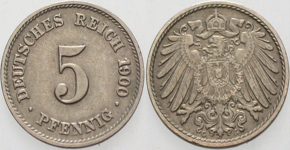 5 Pfennig 1900 J. 12 sehr schön - vorzüglich