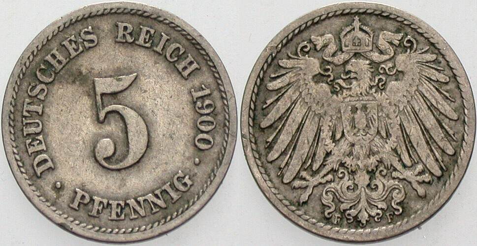 5 Pfennig 1900 J. 12 Sehr schön