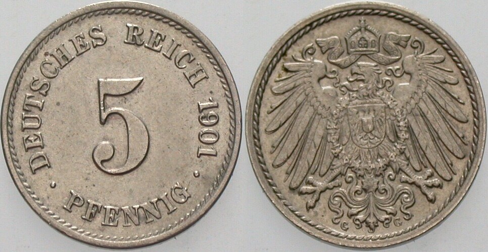 5 Pfennig 1901 J. 12 Fast Stempelglanz