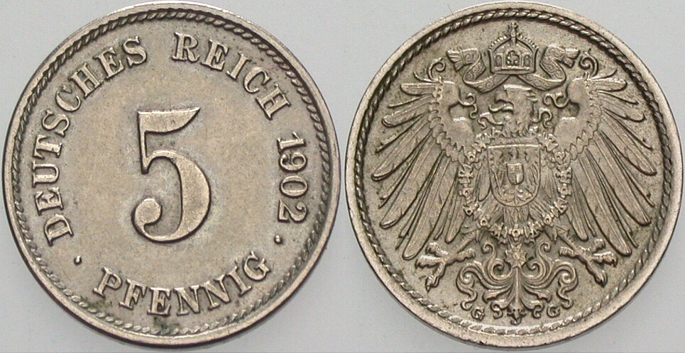5 Pfennig 1902 J. 12 Fast Stempelglanz