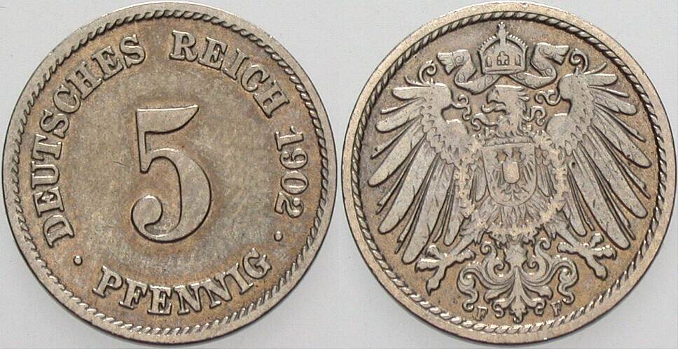 5 Pfennig 1902 J. 12 sehr schön
