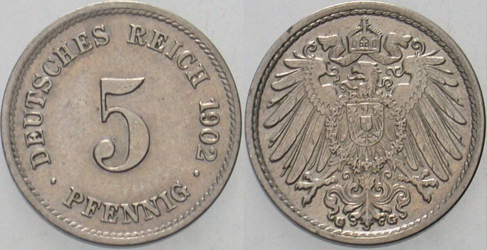 5 Pfennig 1902 J. 12 Vorzüglich