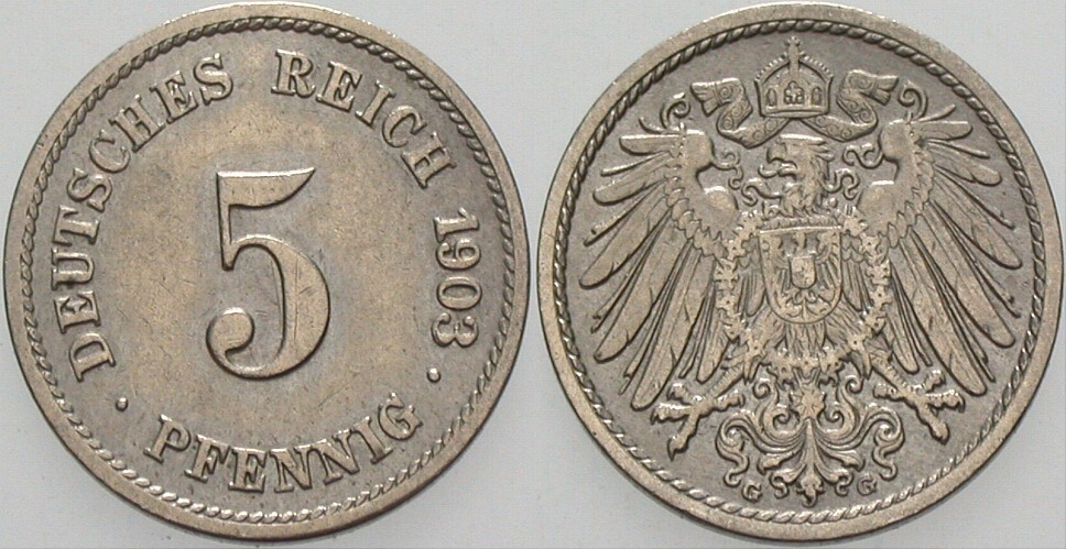 5 Pfennig 1903 J. 12 Sehr schön - vorzüglich