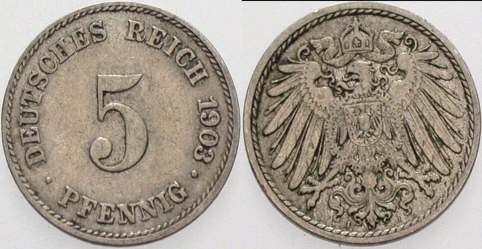 5 Pfennig 1903 J. 12 Sehr schön