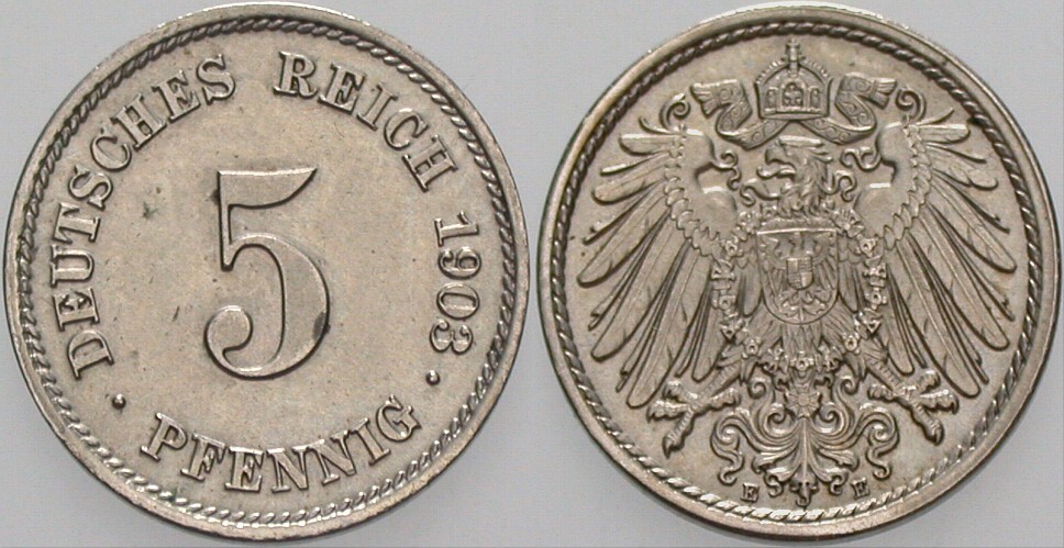5 Pfennig 1903 J. 12 Vorzüglich - Stempelglanz
