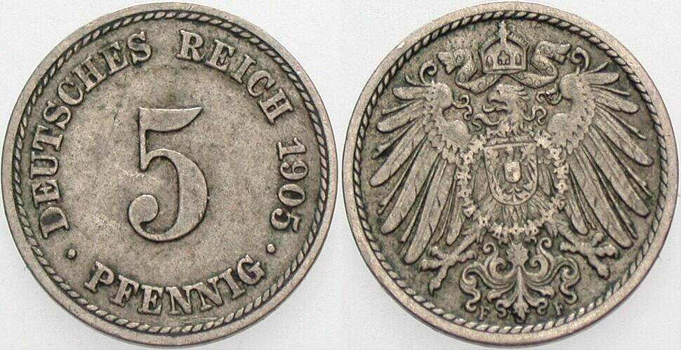 5 Pfennig 1905 J. 12 Sehr schön