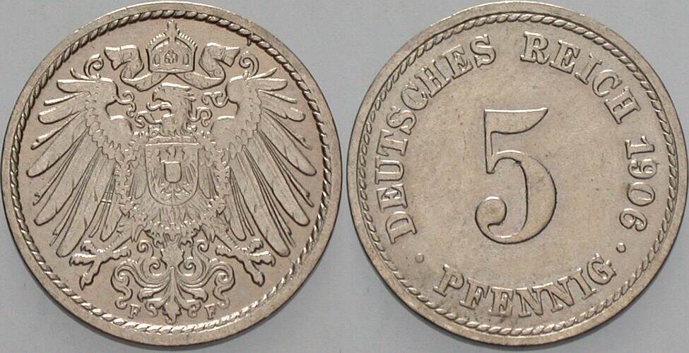 5 Pfennig 1906 J. 12 sehr schön