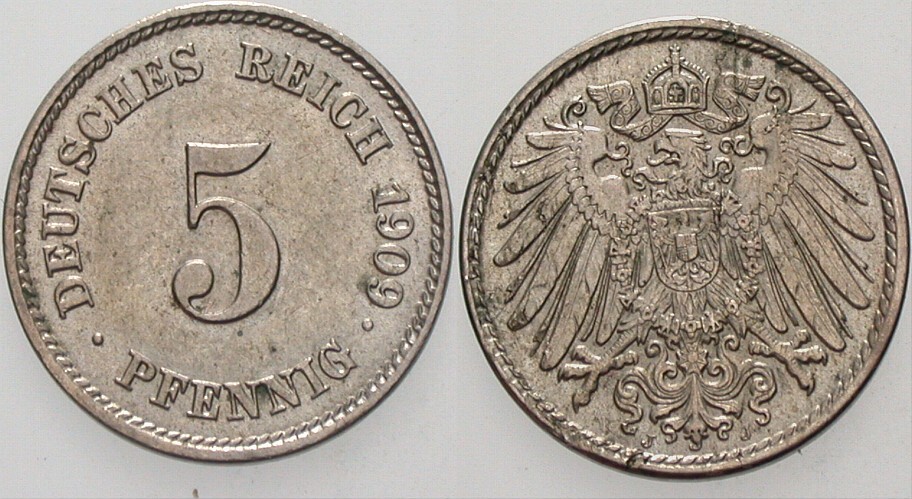 5 Pfennig 1909 J. 12 Fast Stempelglanz