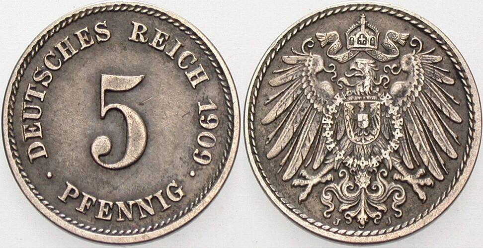 5 Pfennig 1909 J. 12 Sehr schön - vorzüglich