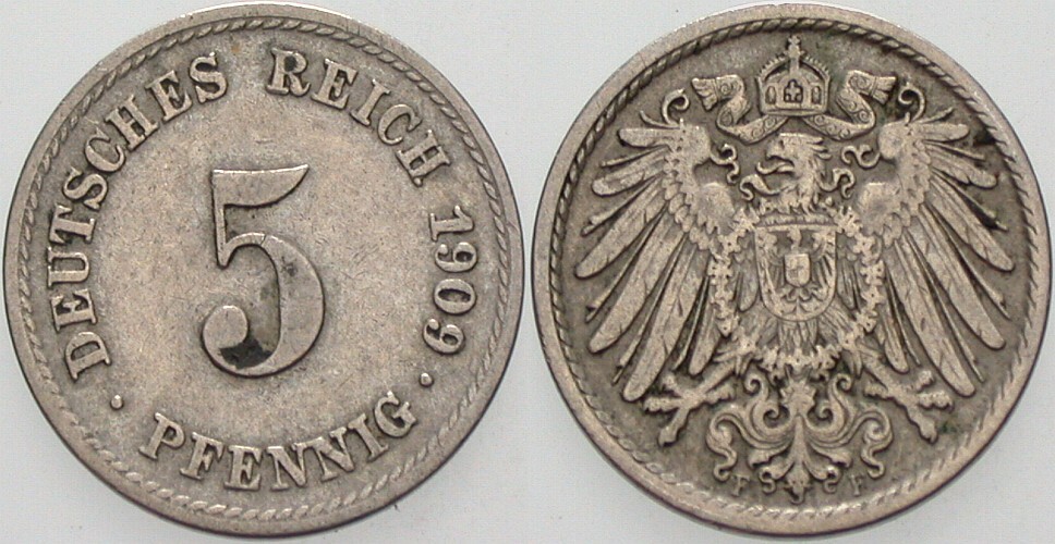 5 Pfennig 1909 J. 12 Sehr schön