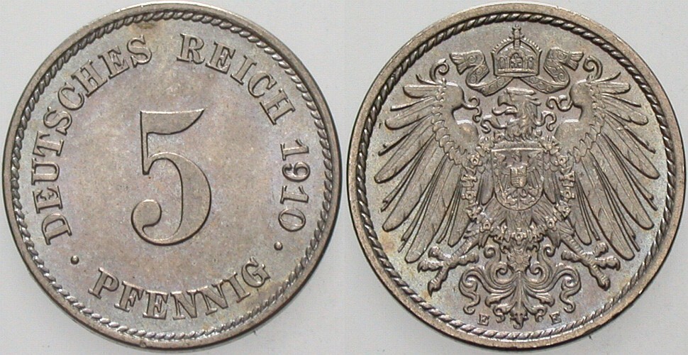 5 Pfennig 1910 J. 12 Fast Stempelglanz