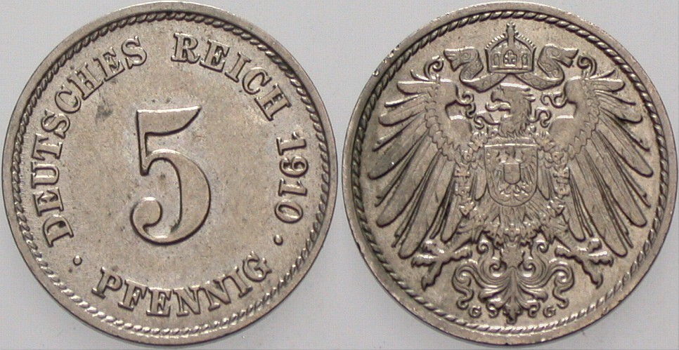 5 Pfennig 1910 J. 12 fast vorzüglich