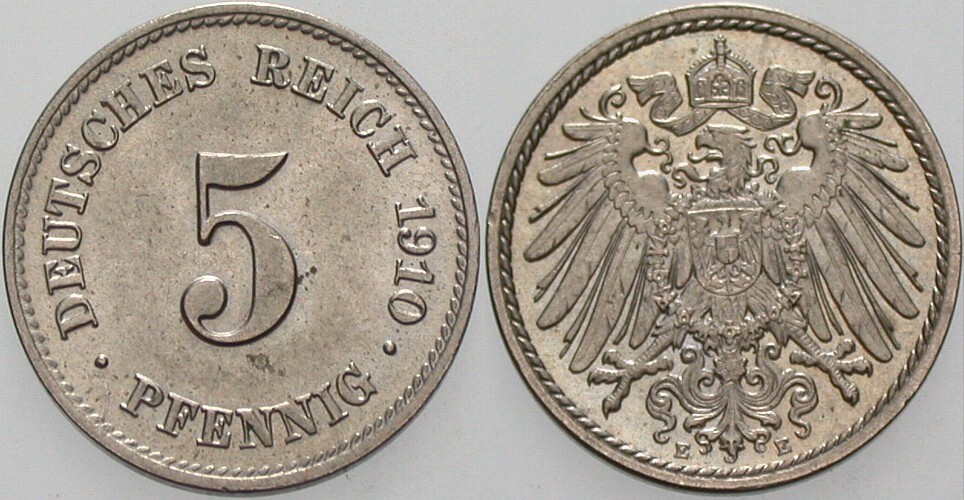 5 Pfennig 1910 J. 12 Stempelglanz