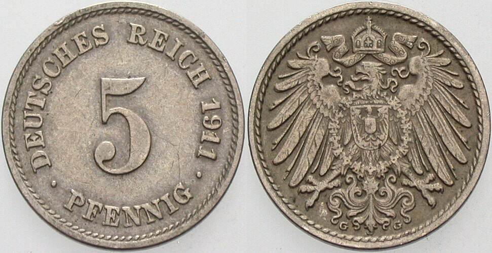 5 Pfennig 1911 J. 12 sehr schön - vorzüglich