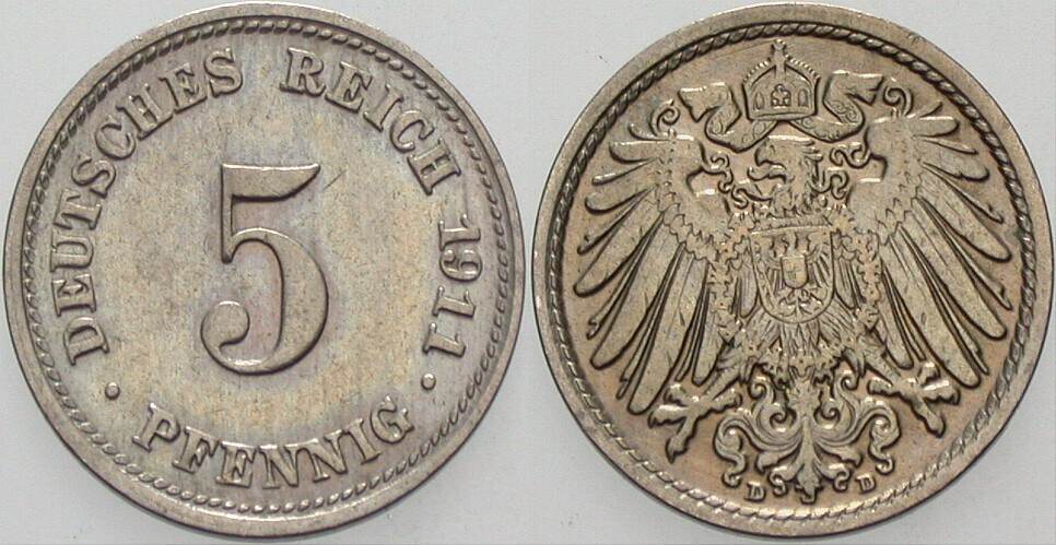 5 Pfennig 1911 J. 12 Vorzüglich