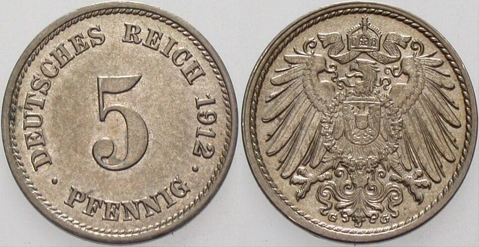 5 Pfennig 1912 J. 12 Fast Stempelglanz