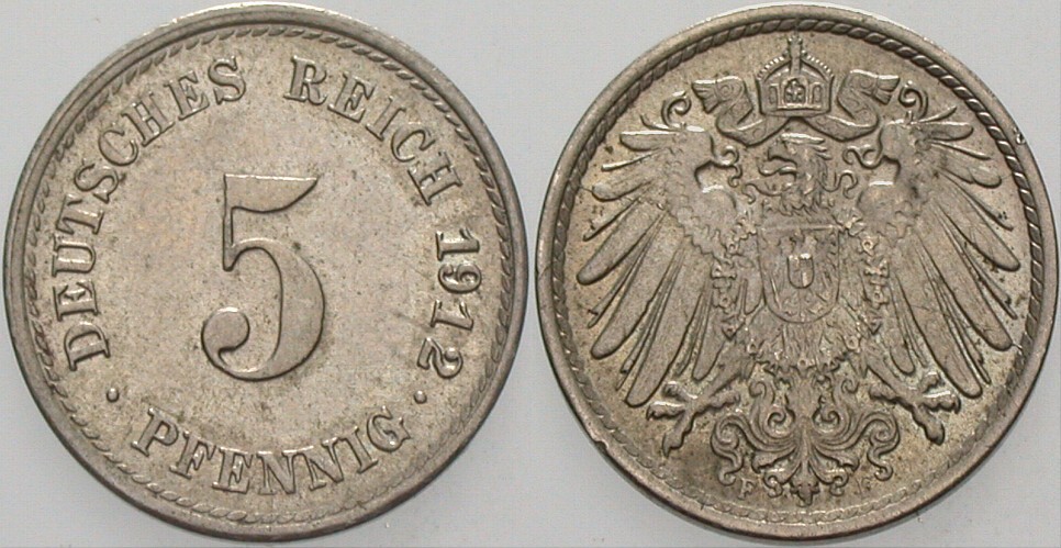 5 Pfennig 1912 J. 12 Vorzüglich - Stempelglanz