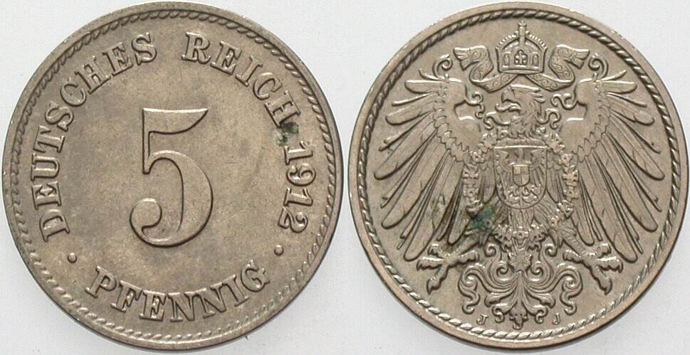 5 Pfennig 1912 J. 12 vorzüglich
