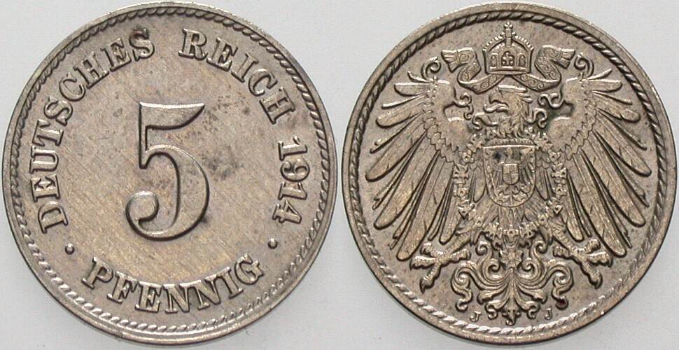 5 Pfennig 1914 J. 12 Vorzüglich